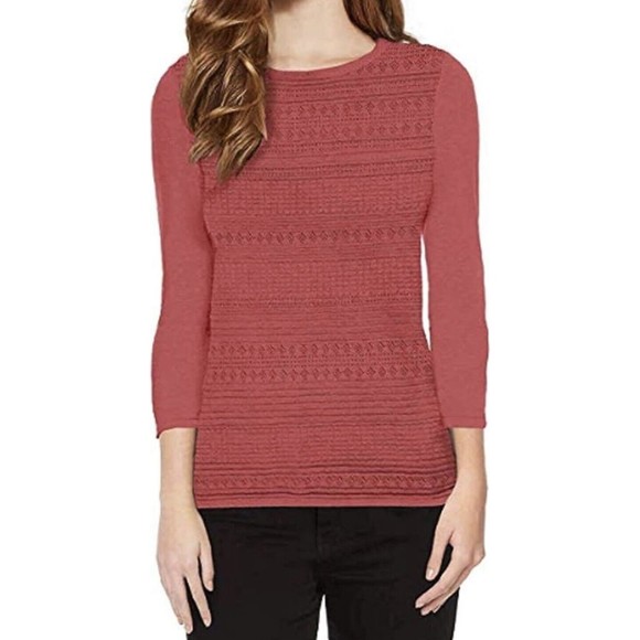 Buffalo David Bitton Sweater Sz Large Pink Boho Textured Knitted 3/4 Sleeves Top - Picture 1 of 7